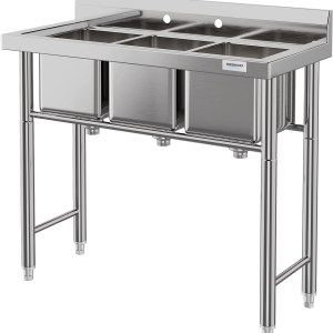 GAOMON 3 Compartments Stainless Steel Utility Sink for Food Truck